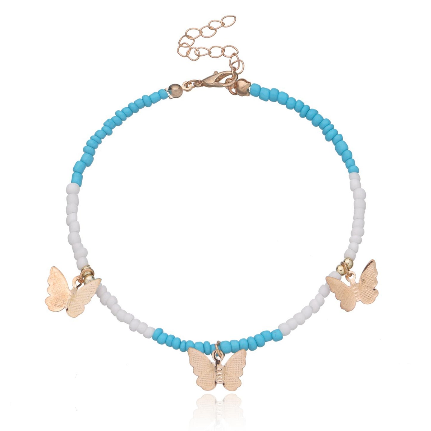 European Style Alloy Butterfly Heart Star Anklet for Women with Mother of Pearl Inlay, Fashion Foot Jewelry