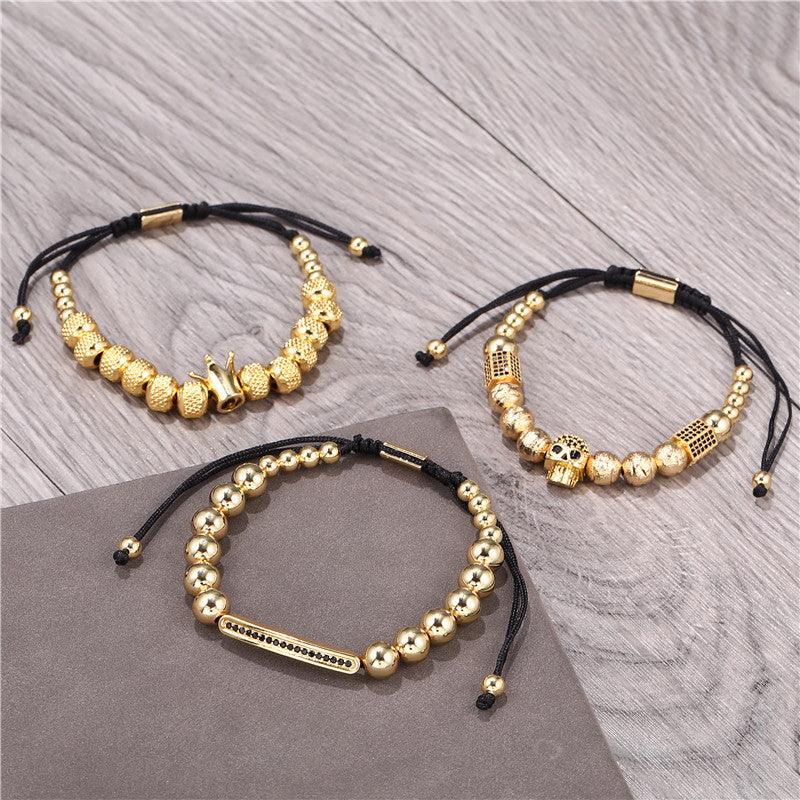 Punk Geometric Micro-inlay Cubic Zirconia Plated Brass Bracelet Set for Unisex