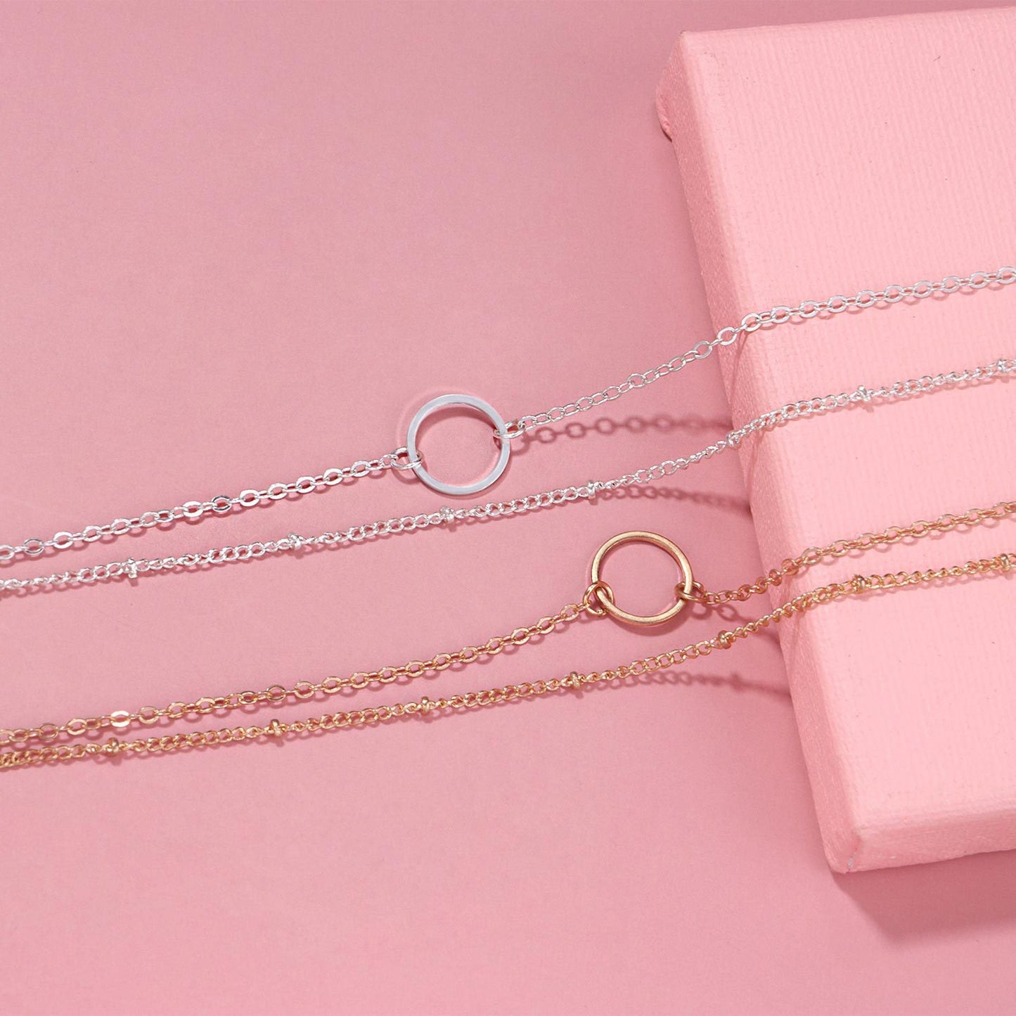 Women's Geometric Hollow Circle Bracelet, Double Layer Chain Jewelry, Minimalist Modern Style, Plated Alloy, for Travel Souvenir, Exhibition, Promotion, Employee Gift, Anniversary, Business Gift, Opening Ceremony