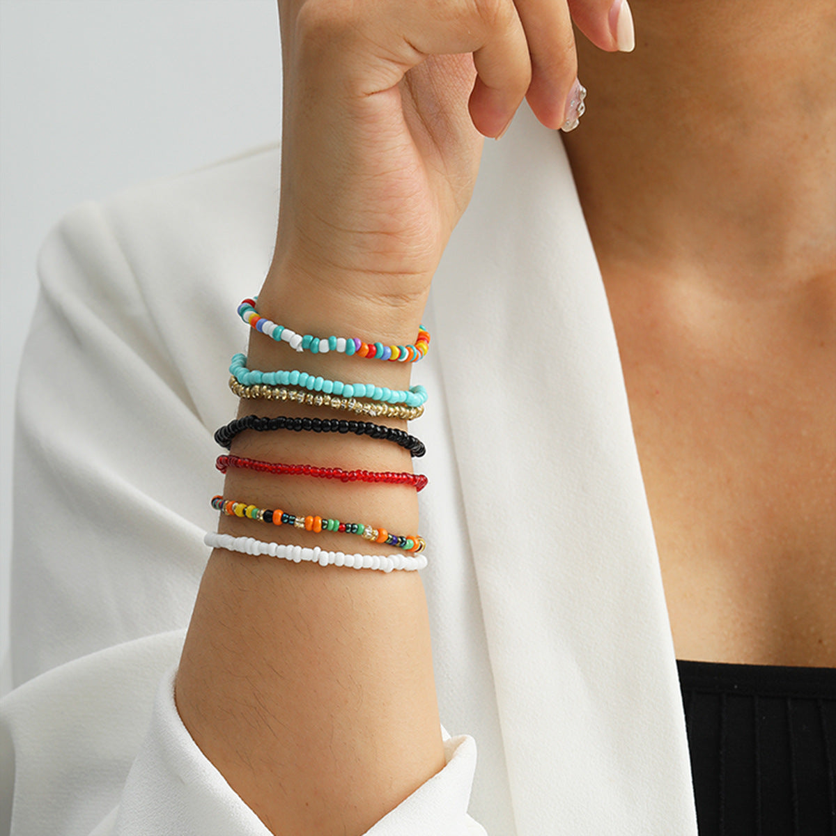 Minimalist Geometric Handmade Ceramic Bead Elastic Bracelet for Women - Bohemian Style, Travel Souvenir Gift