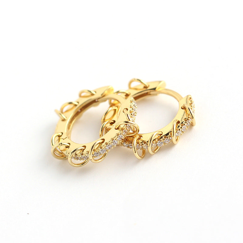 Elegant 925 Sterling Silver Round Geometric Inlaid Rhinestone Hoop Earrings for Women