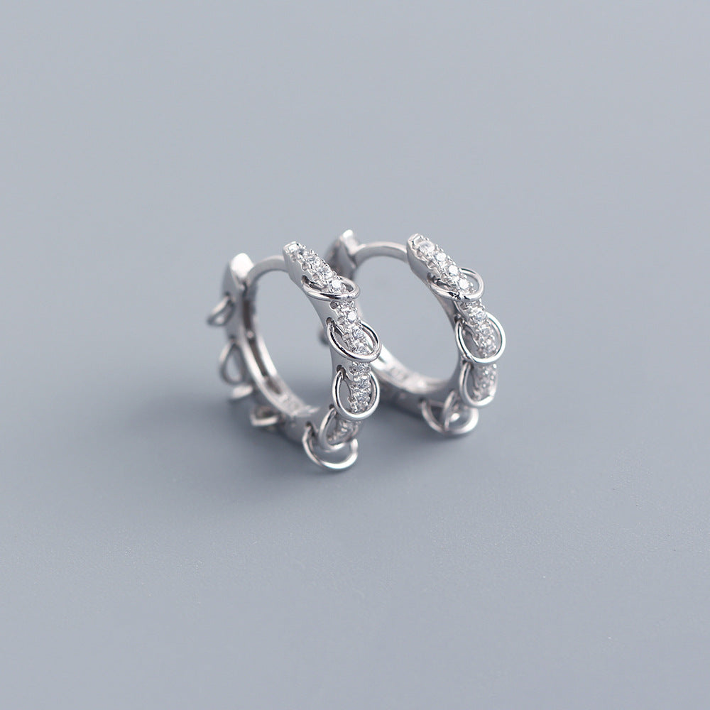 Elegant 925 Sterling Silver Round Geometric Inlaid Rhinestone Hoop Earrings for Women