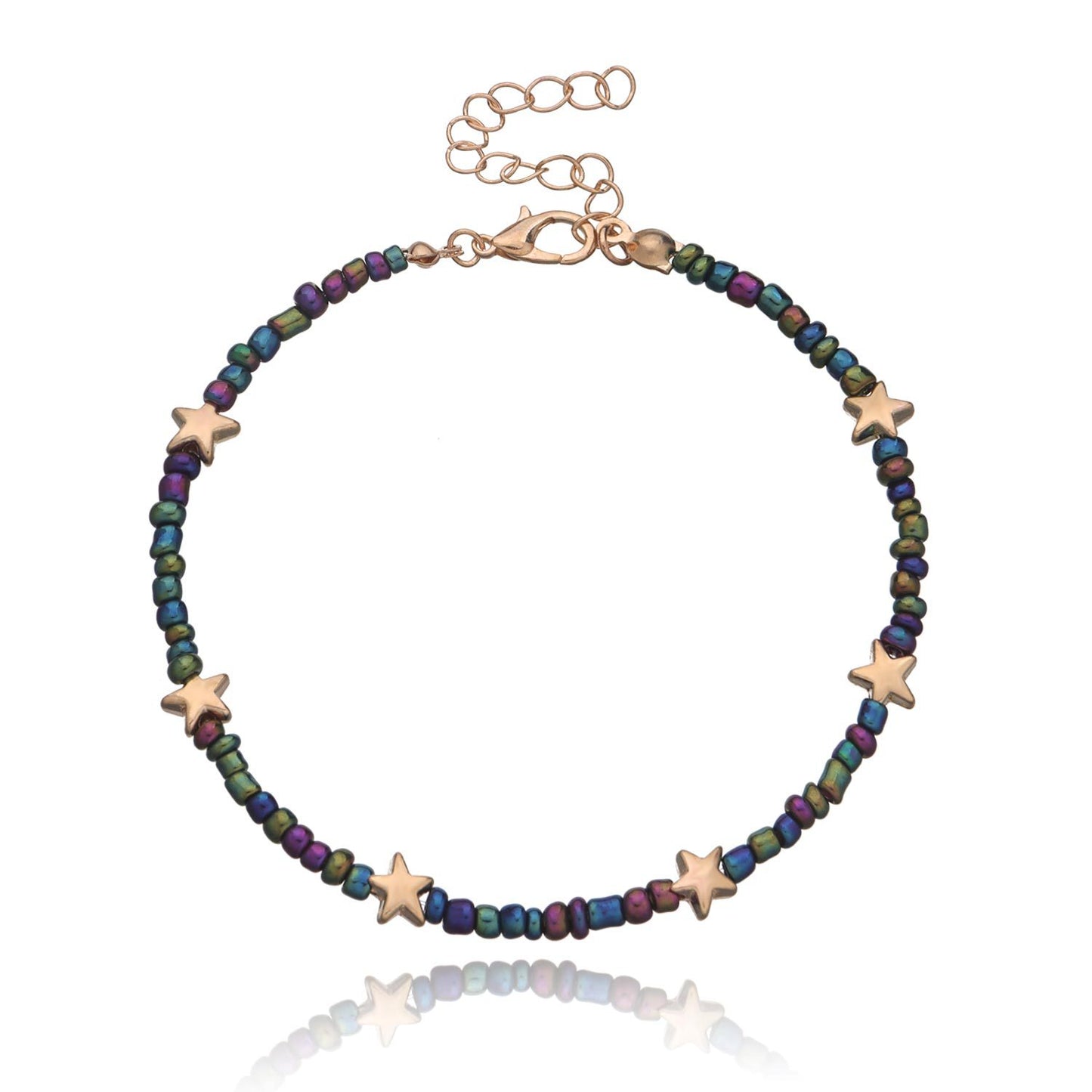 European Style Alloy Butterfly Heart Star Anklet for Women with Mother of Pearl Inlay, Fashion Foot Jewelry