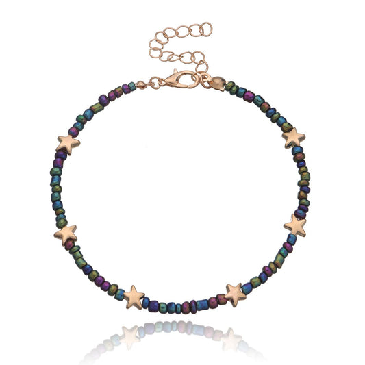 European Style Alloy Butterfly Heart Star Anklet for Women with Mother of Pearl Inlay, Fashion Foot Jewelry