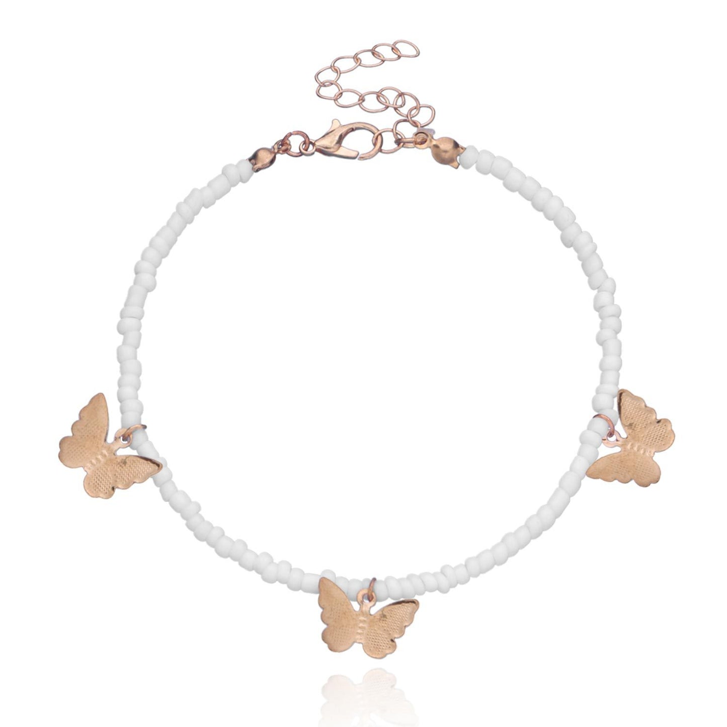 European Style Alloy Butterfly Heart Star Anklet for Women with Mother of Pearl Inlay, Fashion Foot Jewelry