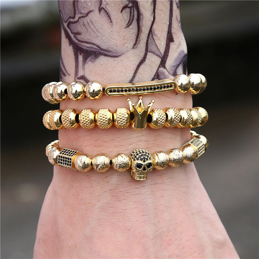 Punk Geometric Micro-inlay Cubic Zirconia Plated Brass Bracelet Set for Unisex