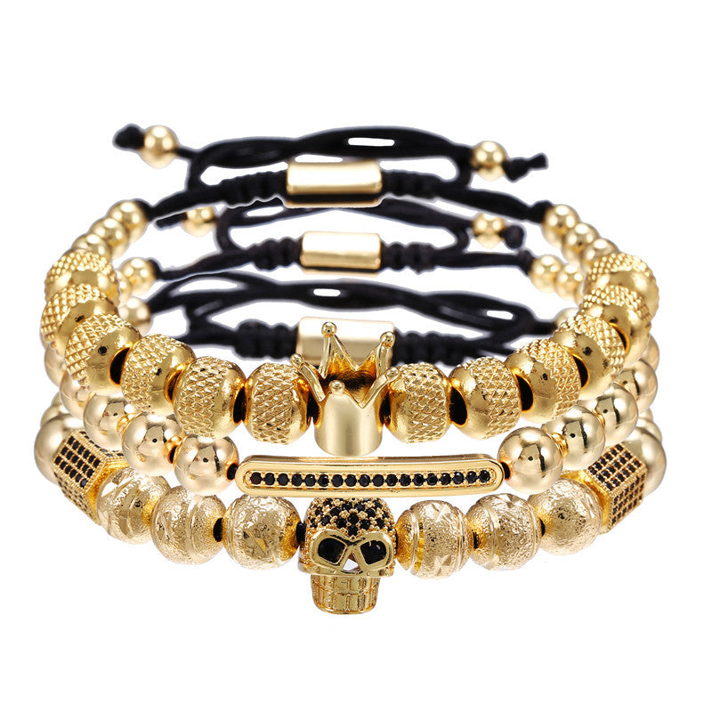 Punk Geometric Micro-inlay Cubic Zirconia Plated Brass Bracelet Set for Unisex
