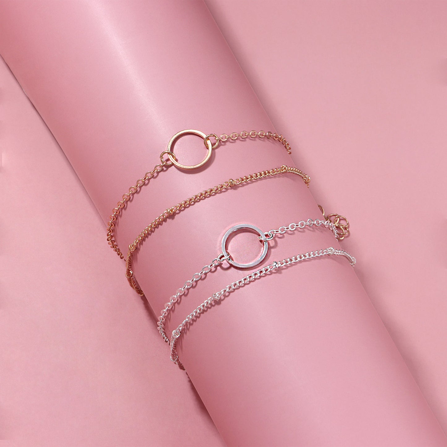 Women's Geometric Hollow Circle Bracelet, Double Layer Chain Jewelry, Minimalist Modern Style, Plated Alloy, for Travel Souvenir, Exhibition, Promotion, Employee Gift, Anniversary, Business Gift, Opening Ceremony