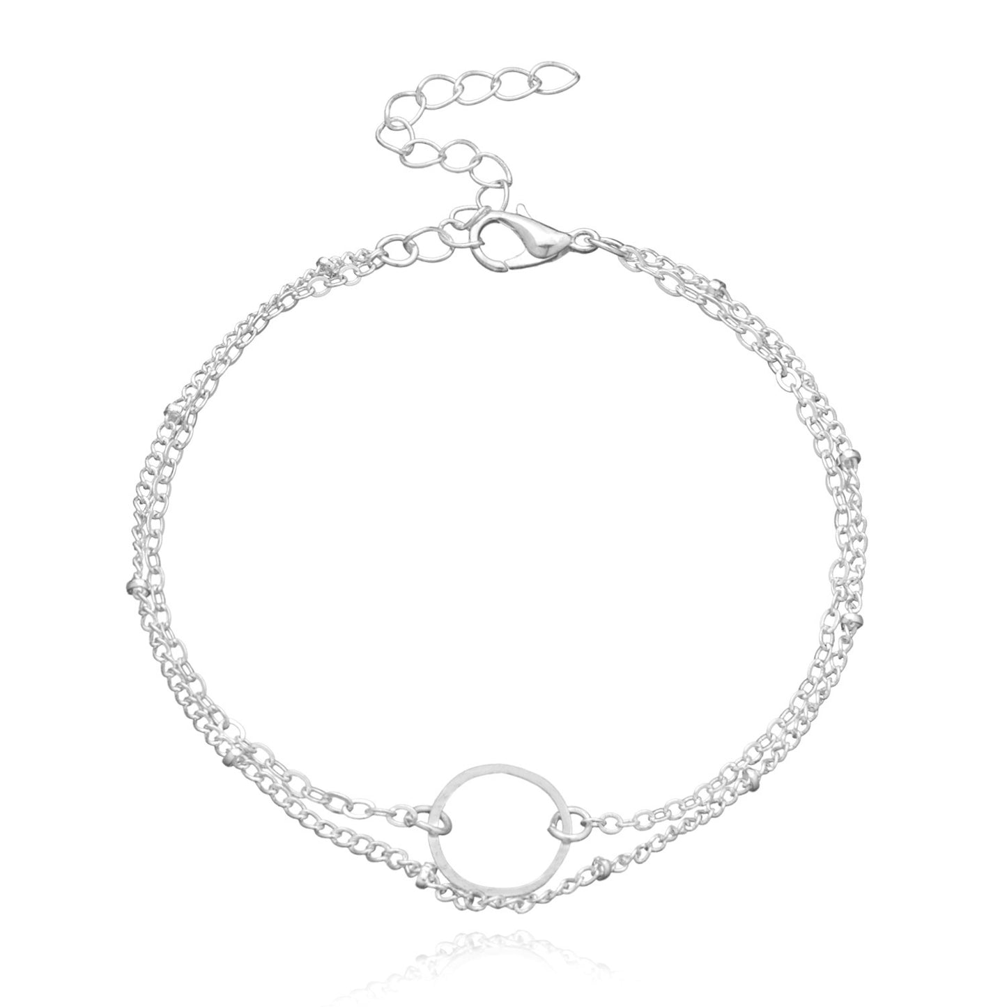 Women's Geometric Hollow Circle Bracelet, Double Layer Chain Jewelry, Minimalist Modern Style, Plated Alloy, for Travel Souvenir, Exhibition, Promotion, Employee Gift, Anniversary, Business Gift, Opening Ceremony