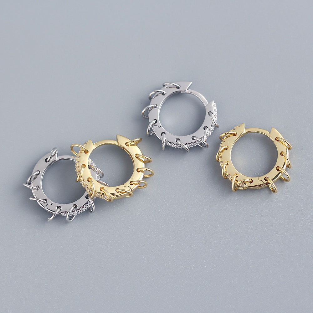 Elegant 925 Sterling Silver Round Geometric Inlaid Rhinestone Hoop Earrings for Women