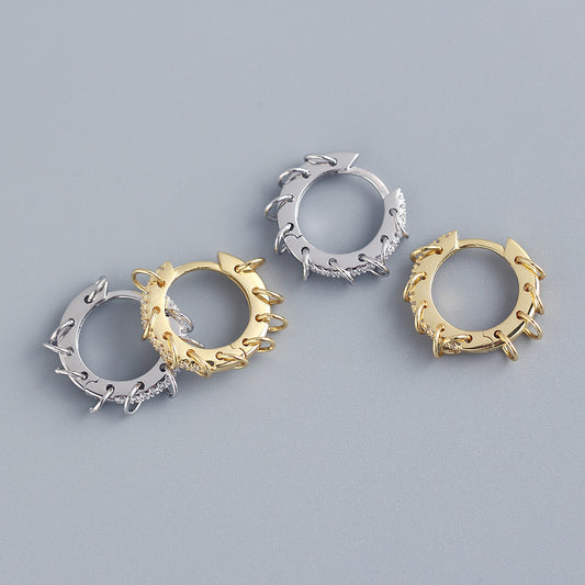 Elegant 925 Sterling Silver Round Geometric Inlaid Rhinestone Hoop Earrings for Women
