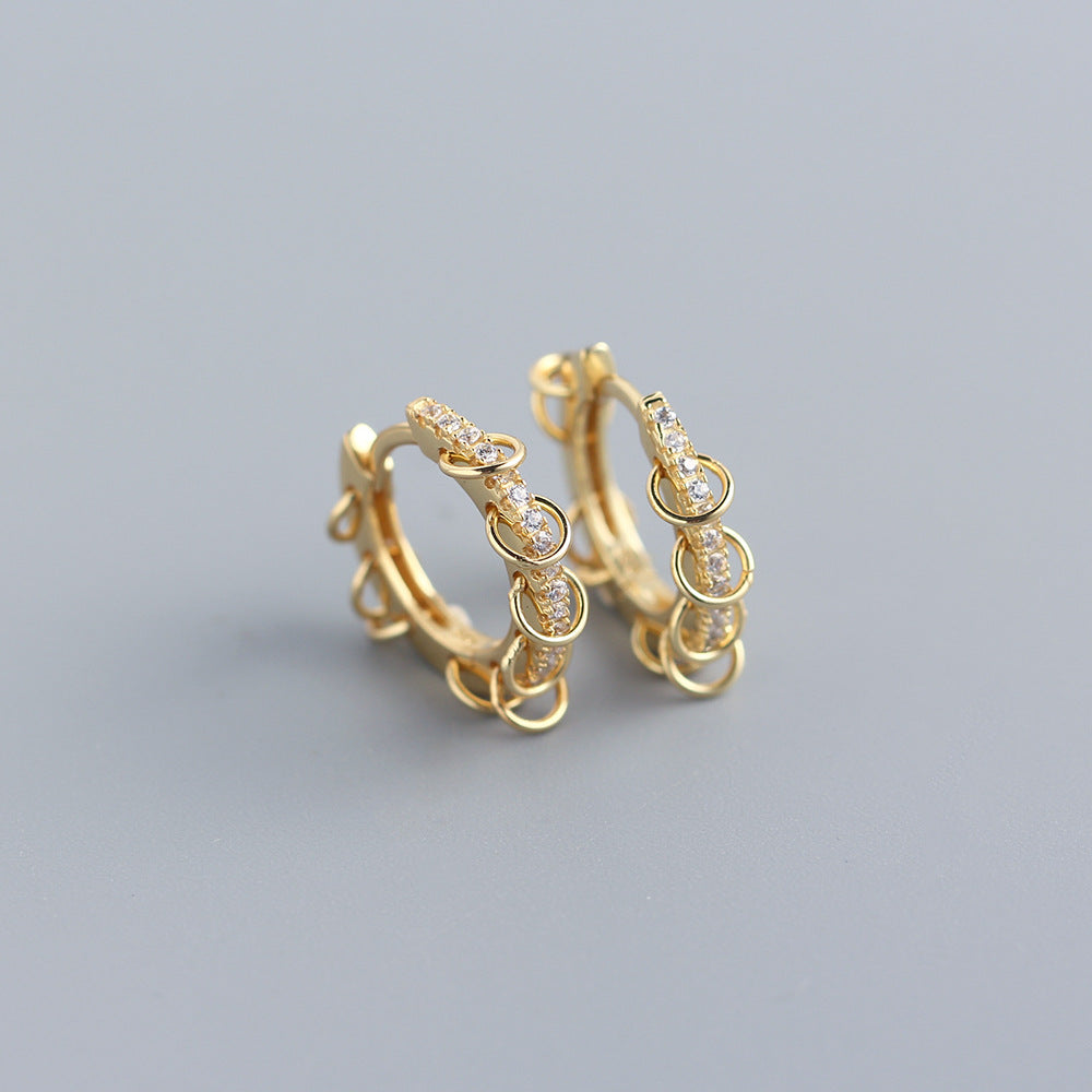 Elegant 925 Sterling Silver Round Geometric Inlaid Rhinestone Hoop Earrings for Women