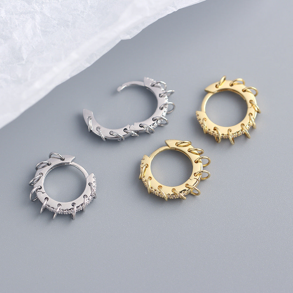 Elegant 925 Sterling Silver Round Geometric Inlaid Rhinestone Hoop Earrings for Women