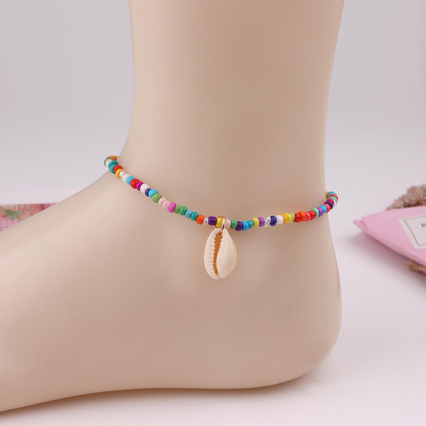 European Style Alloy Butterfly Heart Star Anklet for Women with Mother of Pearl Inlay, Fashion Foot Jewelry