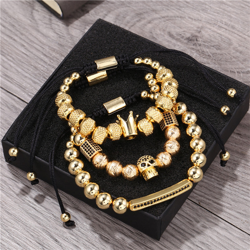 Punk Geometric Micro-inlay Cubic Zirconia Plated Brass Bracelet Set for Unisex
