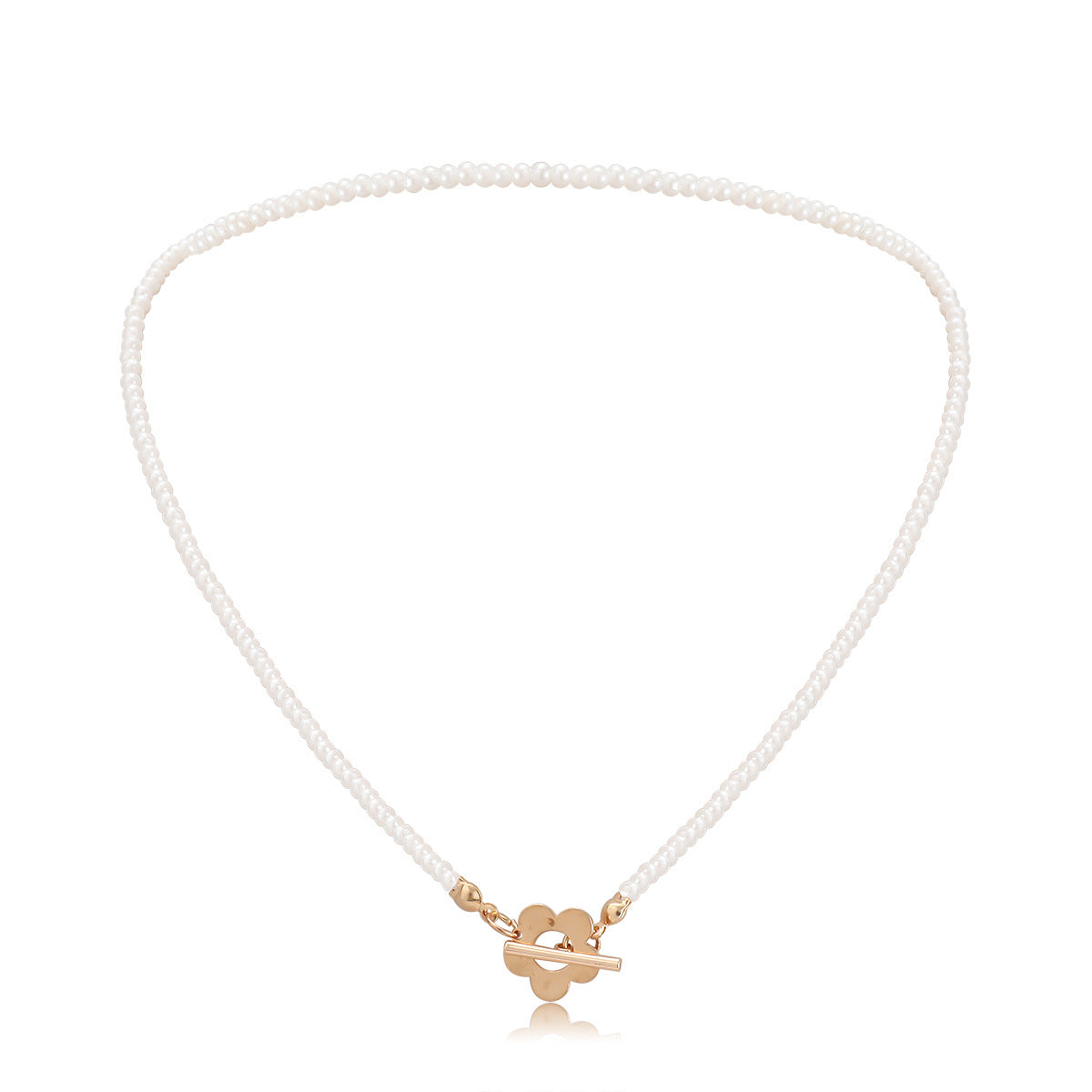 Collana di perle floreali da donna fatta a mano con intarsi a forma di cuore, perline rotonde in metallo, gioielli a catena