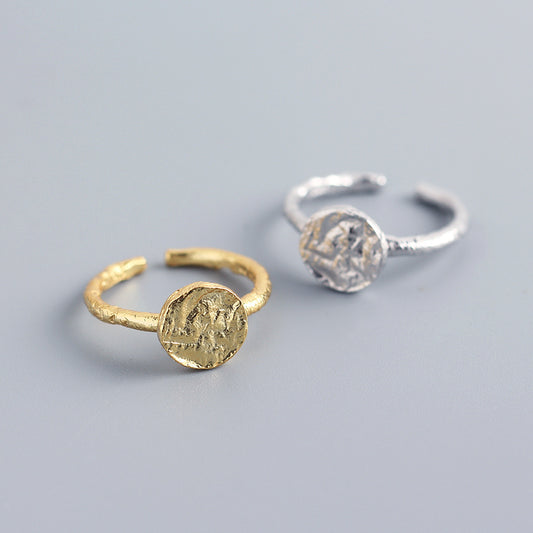 Anillo de Plata de Ley 925 Pulido Redondo Geométrico Irregular Texturizado para Mujer