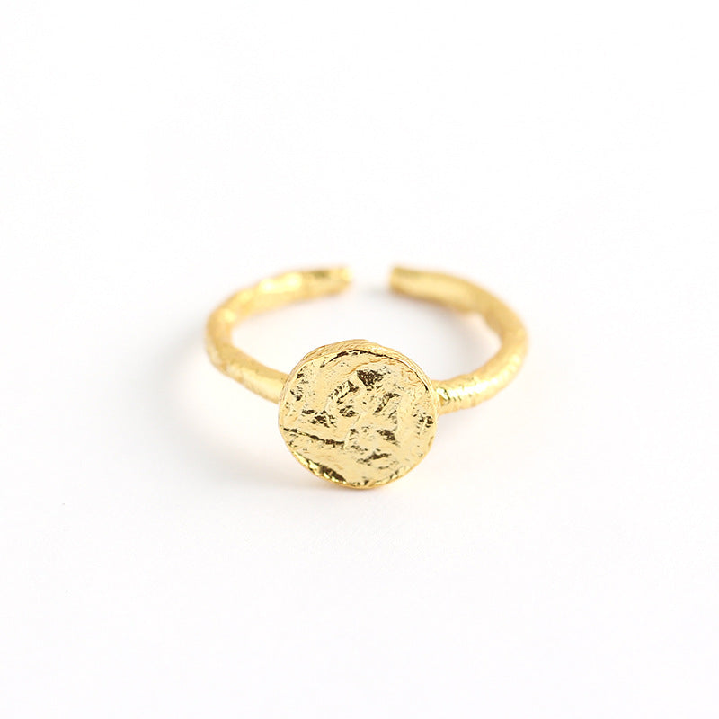 Anello da donna in argento sterling 925 lucido, geometrico, rotondo, con trama irregolare