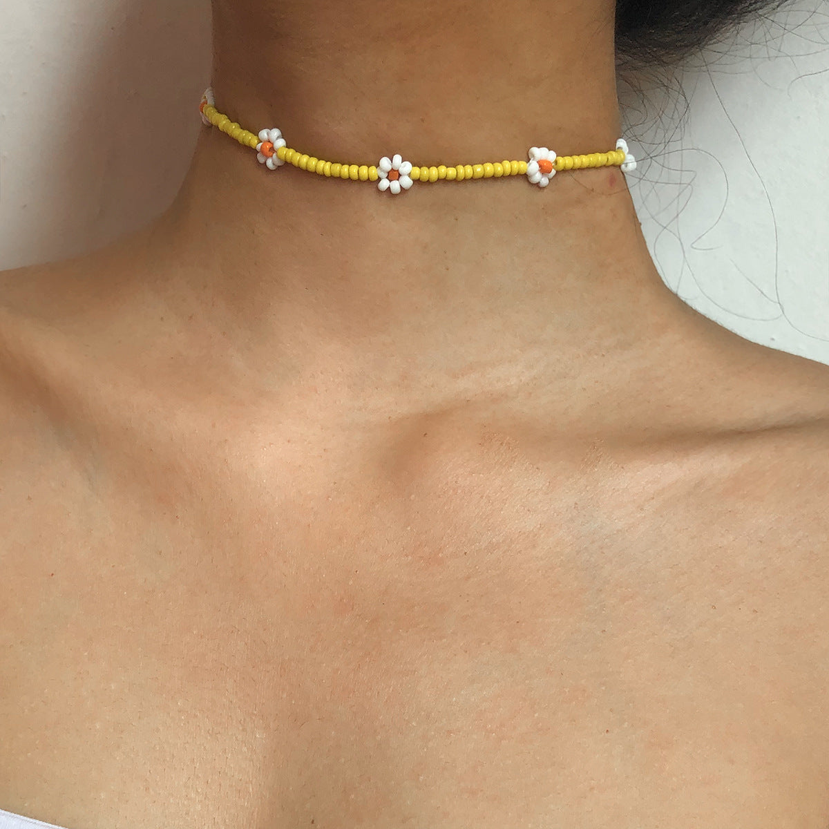 Bohemian Floral Beaded Woven Daisy Necklace for Women