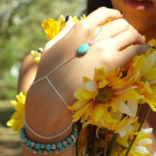 Bracciale da donna in turchese infilato a mano, regolabile, con perline, stile Boho