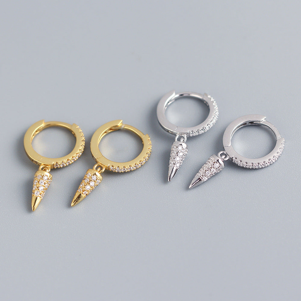 Minimalist Elegant 925 Sterling Silver Geometric Teardrop Rhinestone Hoop Earrings