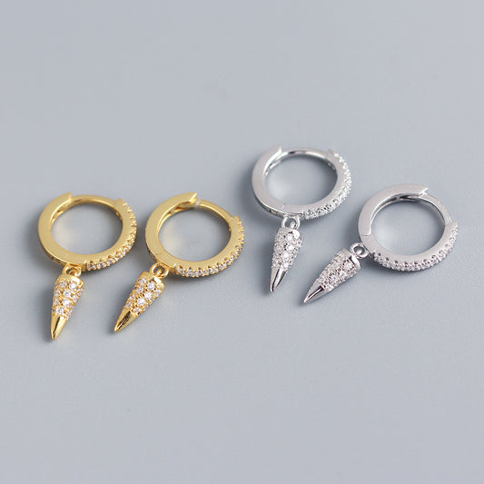 Pendientes de aro minimalistas elegantes de plata de ley 925 con forma de lágrima geométrica y diamantes de imitación