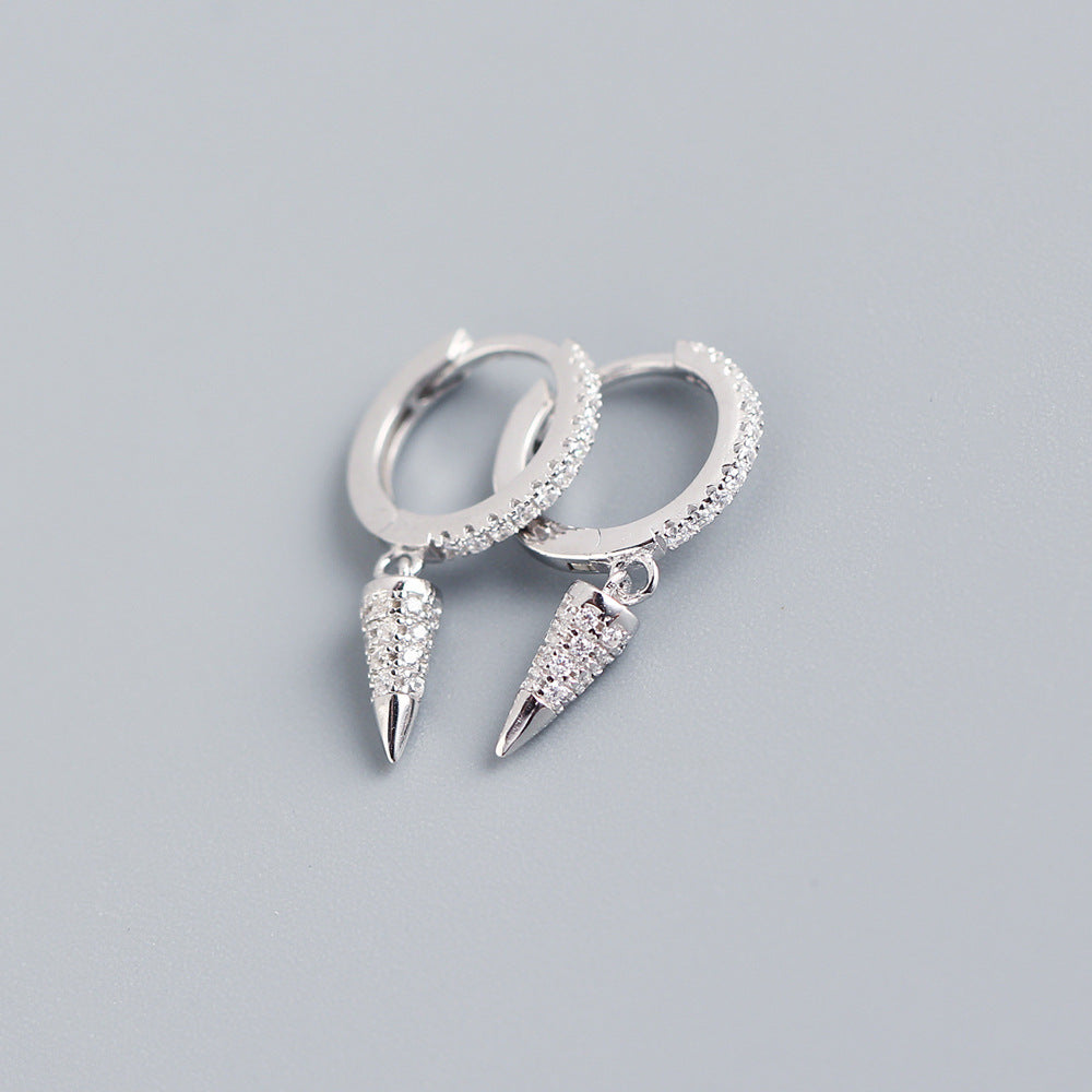 Minimalist Elegant 925 Sterling Silver Geometric Teardrop Rhinestone Hoop Earrings