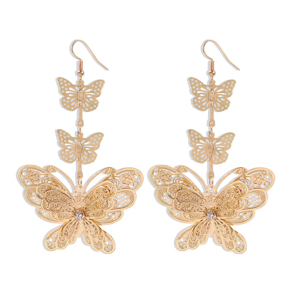 Pendientes de mariposa de aleación chapada, pendientes colgantes largos de moda para mujer, diseño geométrico estilo dulce y moderno