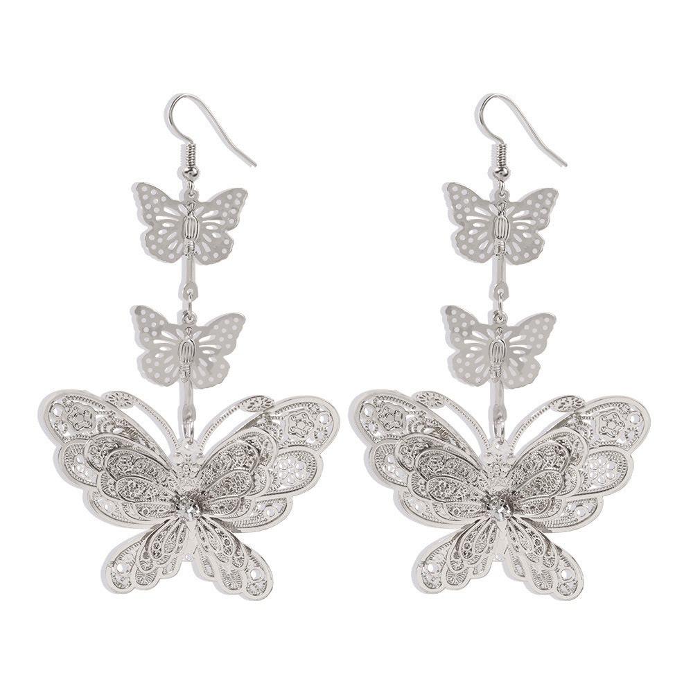 Pendientes de mariposa de aleación chapada, pendientes colgantes largos de moda para mujer, diseño geométrico estilo dulce y moderno