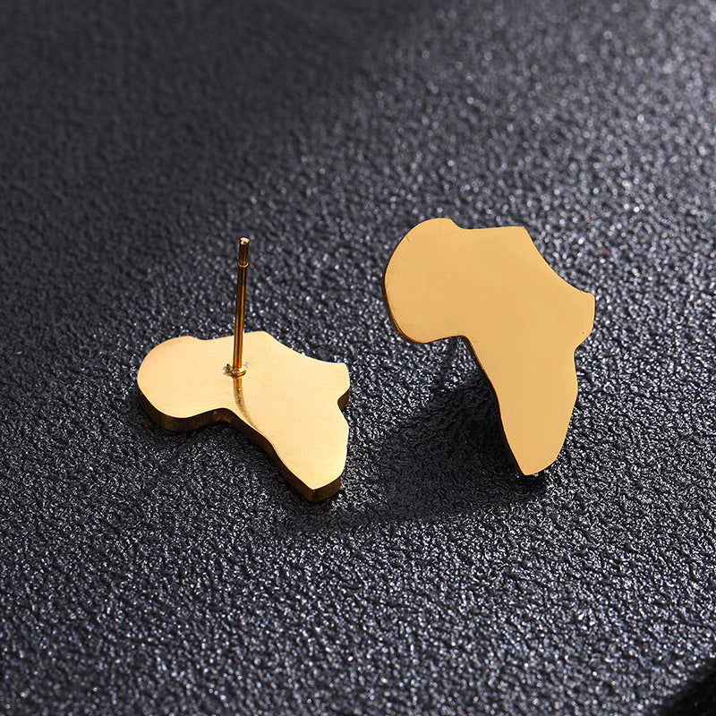 Pendientes de mapa geométrico, chapados en oro, de acero inoxidable, a la moda, unisex, para regalo