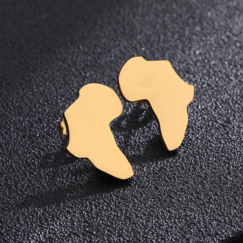 Pendientes de mapa geométrico, chapados en oro, de acero inoxidable, a la moda, unisex, para regalo