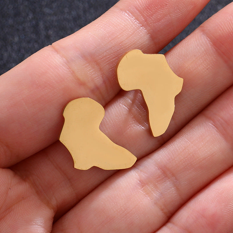 Pendientes de mapa geométrico, chapados en oro, de acero inoxidable, a la moda, unisex, para regalo