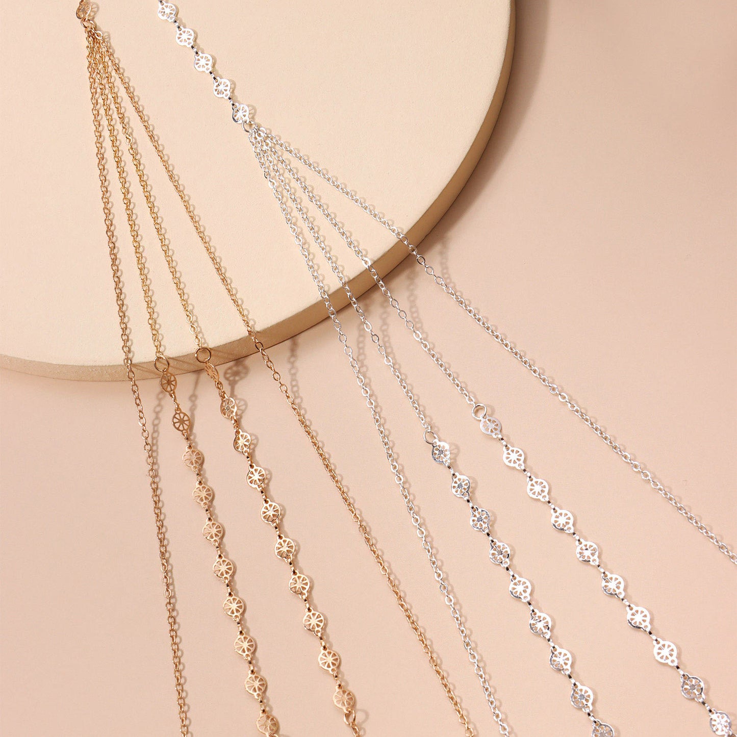 Sexy Low-Waist Body Chain Necklace with Beaded and Carved Geometric Layers