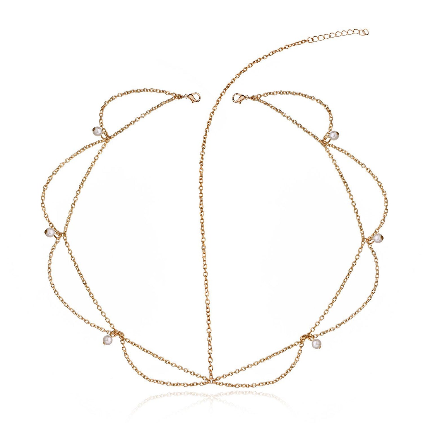 Fascia per capelli con frangia a onda bohémien con perle, accessorio per capelli in lega da donna, motivo scozzese, stile geometrico