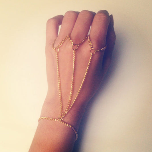 Pulsera de dedo con borla de tres capas para mujer, joyería de mano de aleación estilo punk geométrico