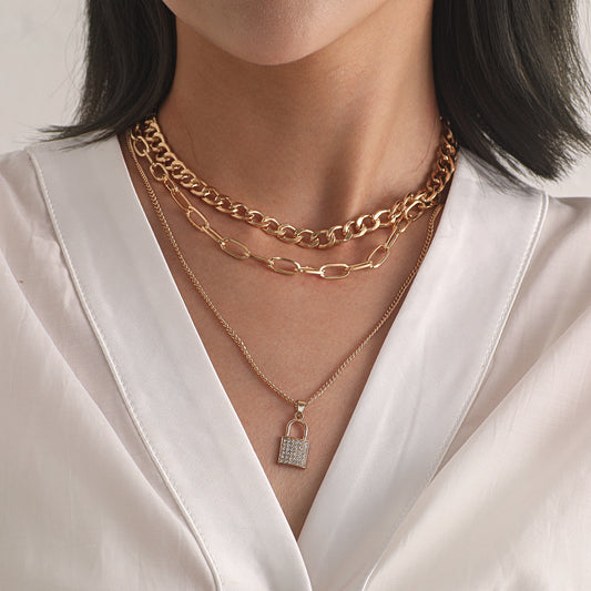 Geometric Alloy Rhinestone Cross Chain Necklace for Women Vintage Luxury Statement Jewelry