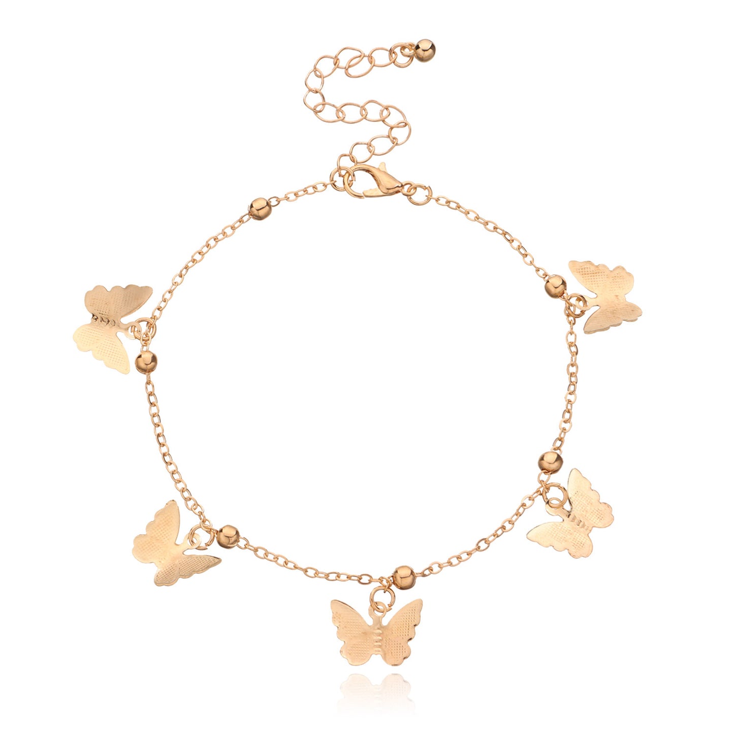 Tobillera con colgante de mariposa para mujer, cadena de aleación minimalista hecha a mano con cuentas, joyas para pies de playa, estilo europeo