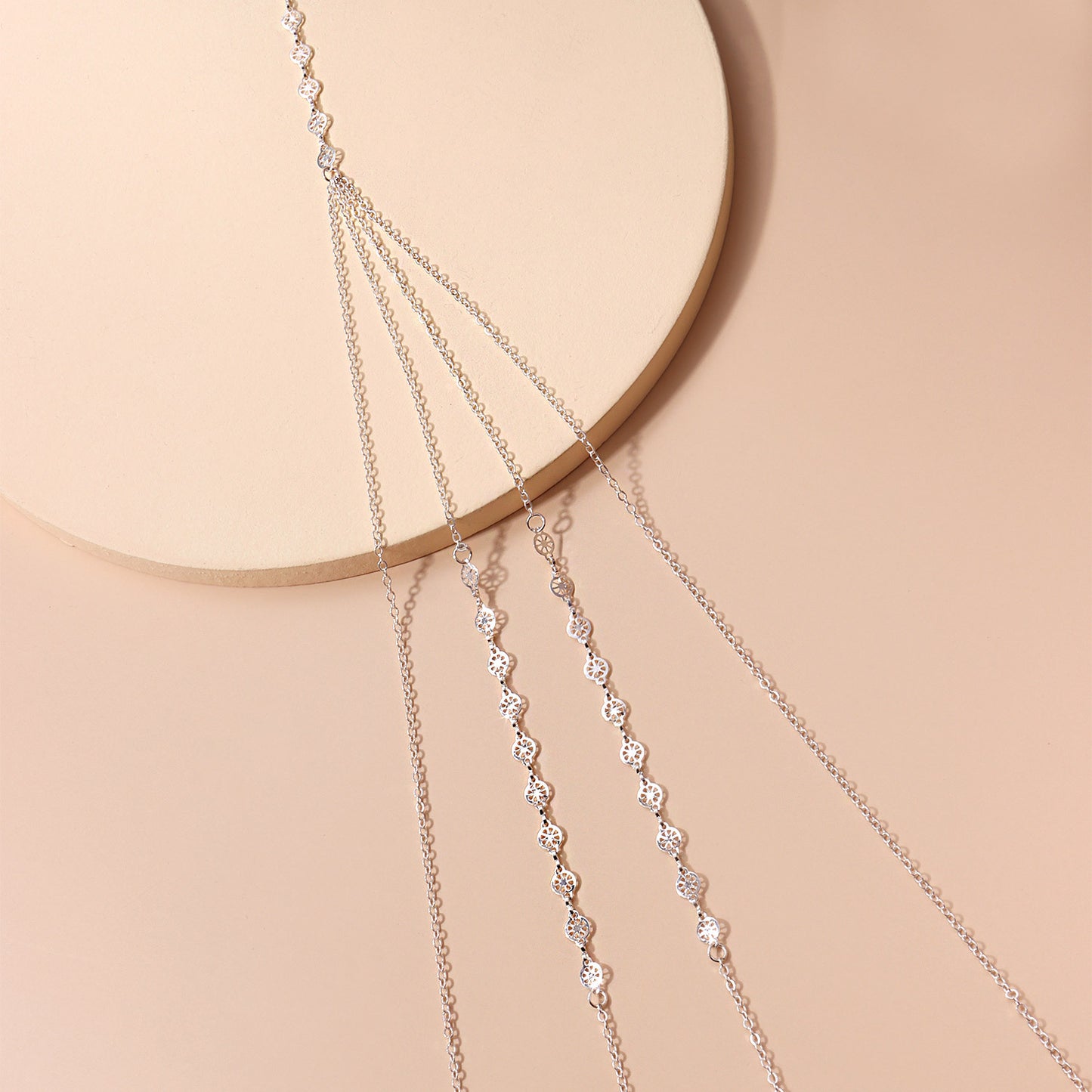 Sexy Low-Waist Body Chain Necklace with Beaded and Carved Geometric Layers