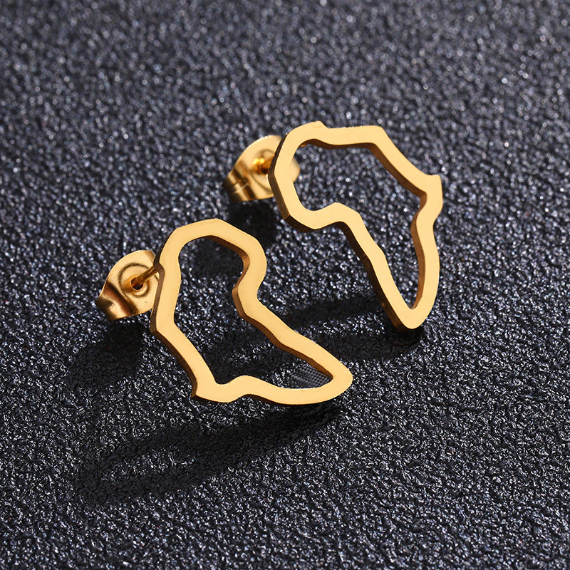 Pendientes de mujer con mapa geométrico dorado, joyas de moda chapadas en acero inoxidable, regalo para ella