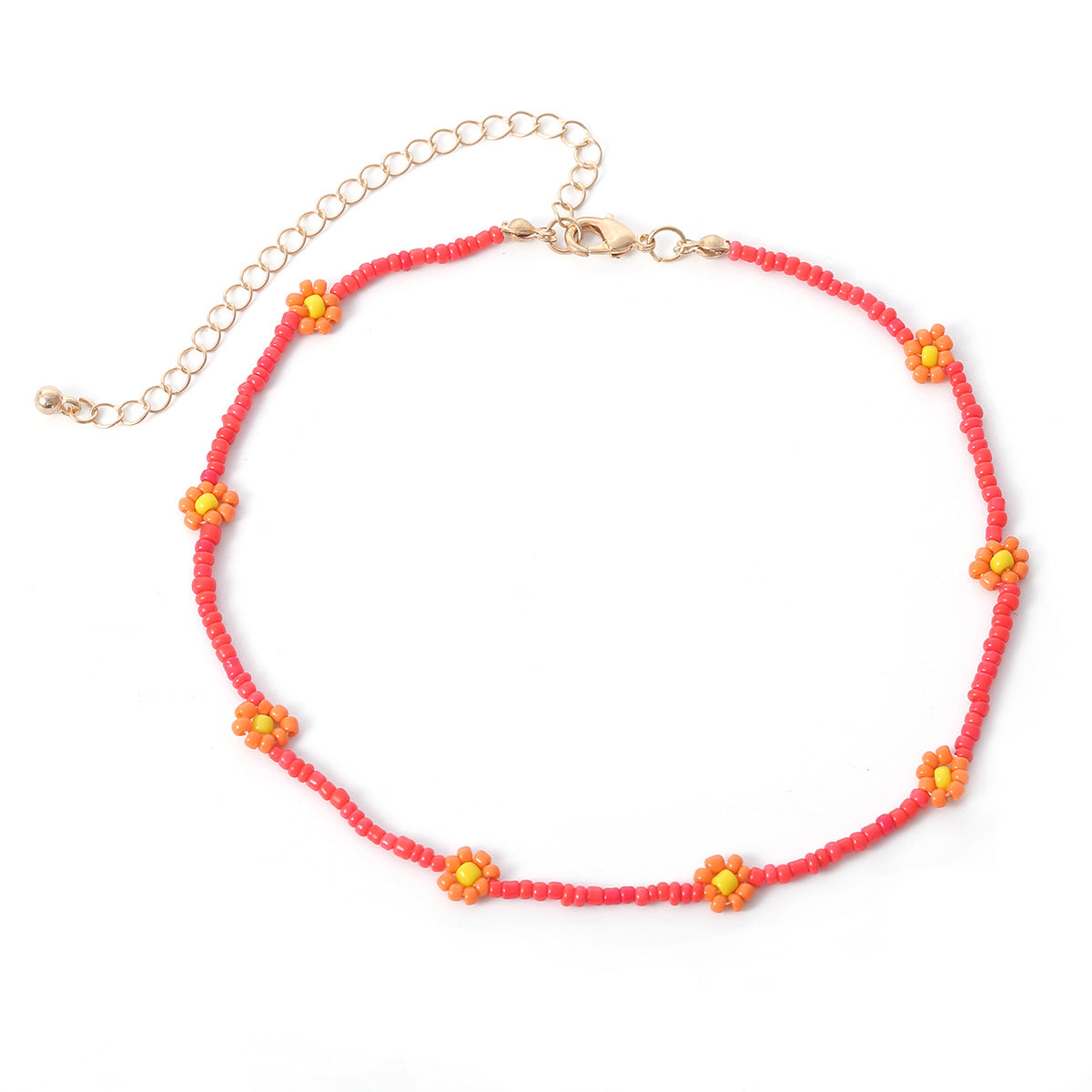 Bohemian Sweet Floral Geometric Resin Beaded Ball Chain Necklace
