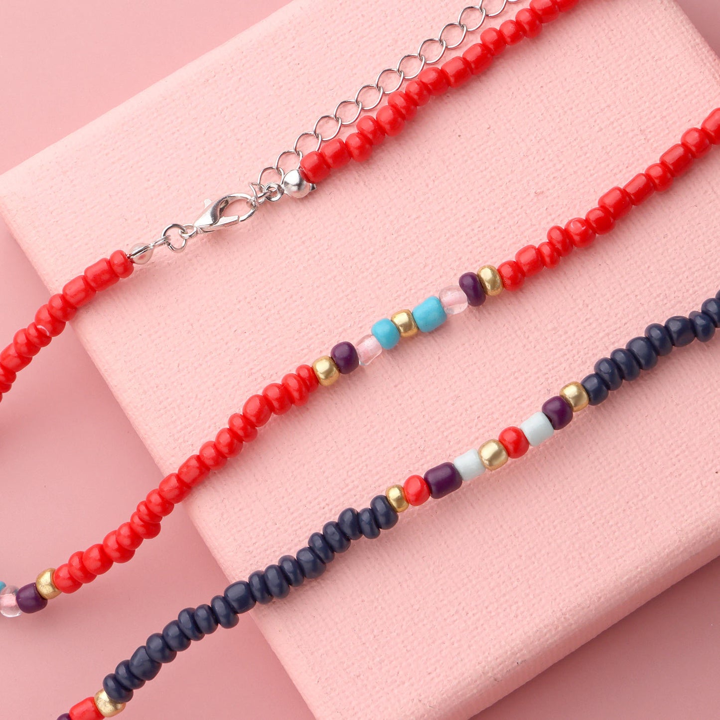 Women's Large Colorful Glass Bead Necklace Geometric Design Handmade Jewelry Set Amazon Best Seller