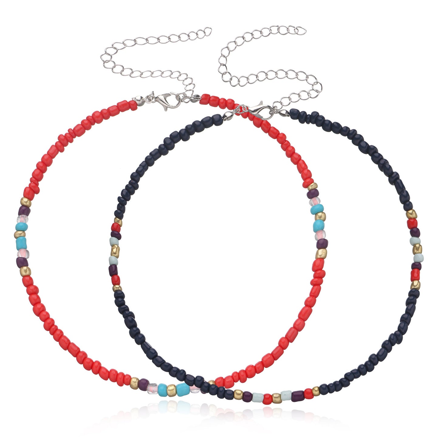 Women's Large Colorful Glass Bead Necklace Geometric Design Handmade Jewelry Set Amazon Best Seller