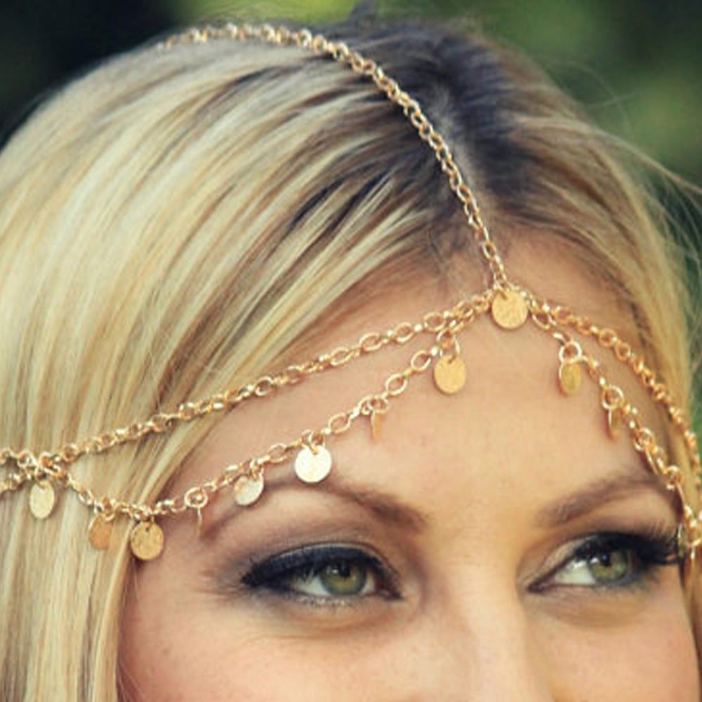 Shiny Sequined Wave Fringe Crown Headband for Women Tartan Pattern Alloy Hair Accessory