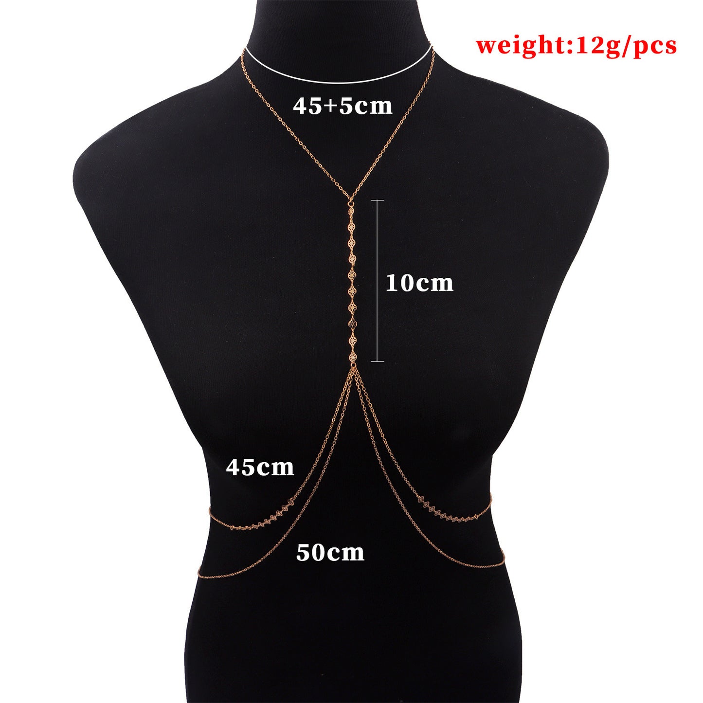 Sexy Low-Waist Body Chain Necklace with Beaded and Carved Geometric Layers