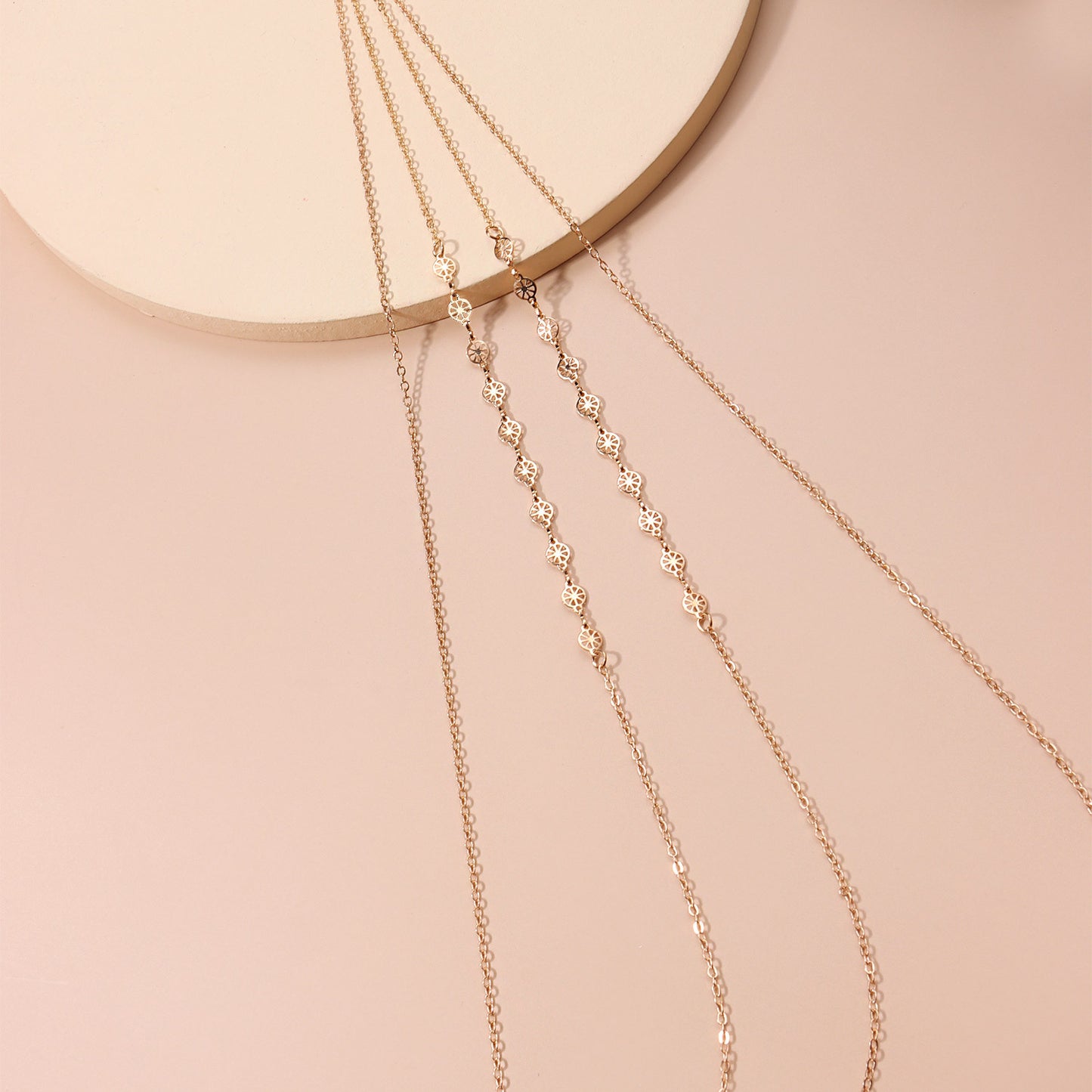 Sexy Low-Waist Body Chain Necklace with Beaded and Carved Geometric Layers