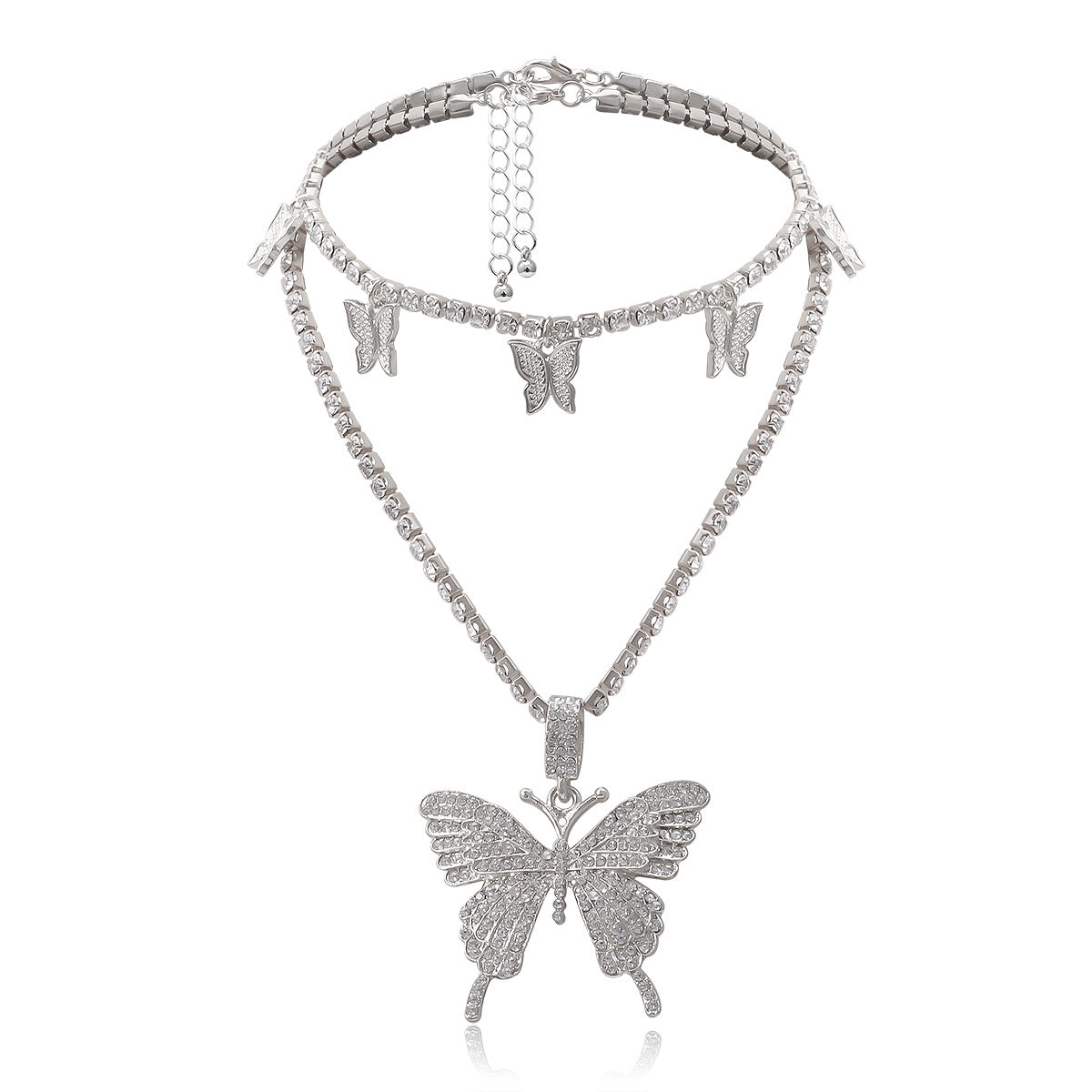 Parure collana geometrica a farfalla con strass e lega per donna, design placcato con catena a griffe, stile individualista, gioielli alla moda