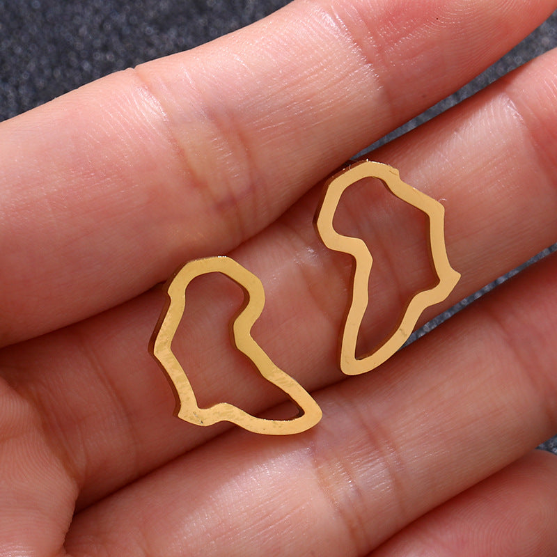 Pendientes de mujer con mapa geométrico dorado, joyas de moda chapadas en acero inoxidable, regalo para ella