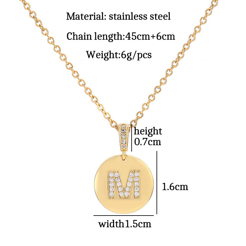 Collana con Lettera, Catena in Acciaio al Titanio con Zirconia Cubica Placcata per Donne - Stile Casual alla Moda