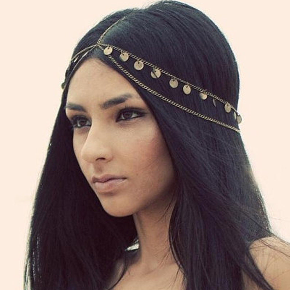 Shiny Tassel Crown Headband for Women Fashion Street Style Head Chain Hair Accessory with Checkered Pattern