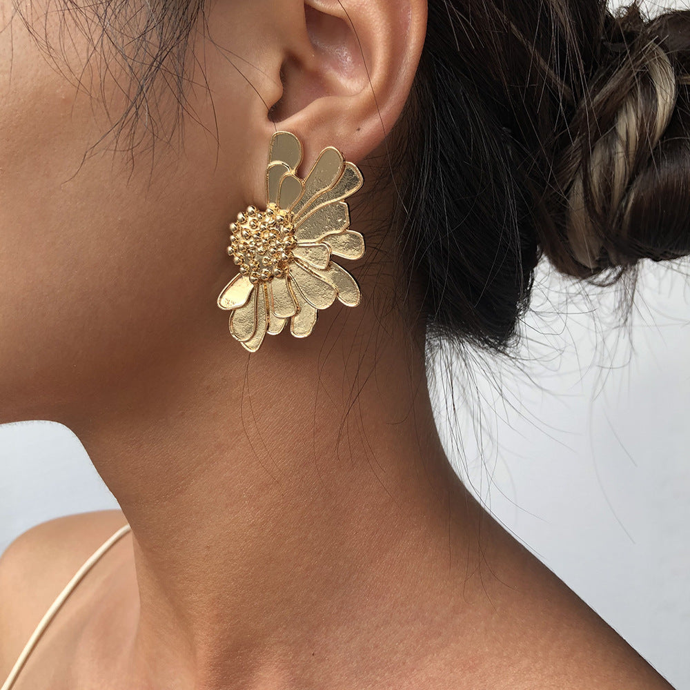 E8418 Pendientes de Aleación Florales Geométricos para Mujer Estilo Vintage Dulce-Genial Joyería Chapada